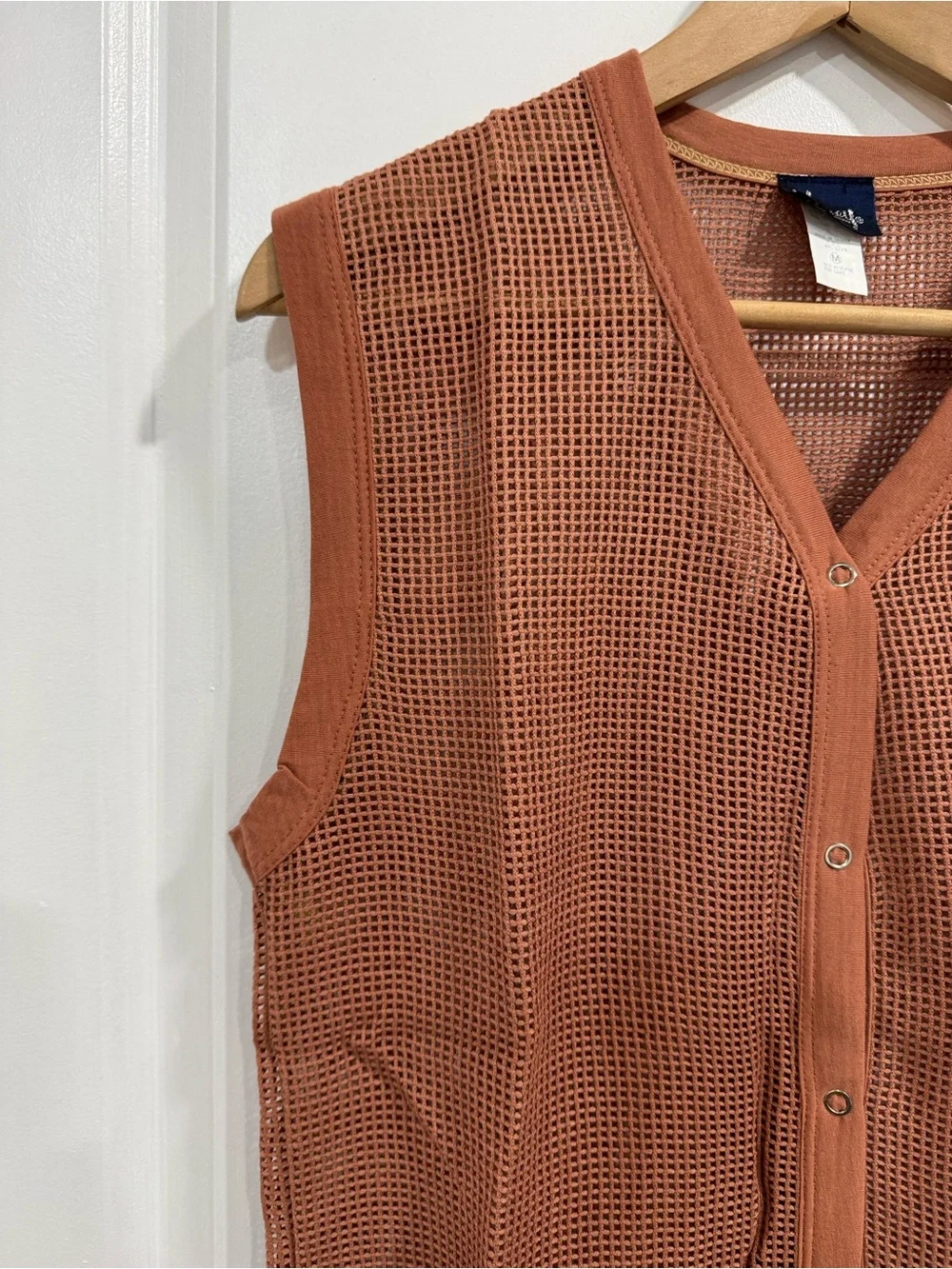 Vintage Honey Mesh Snap Front Utility Vest Medium Terracotta Rust Brown